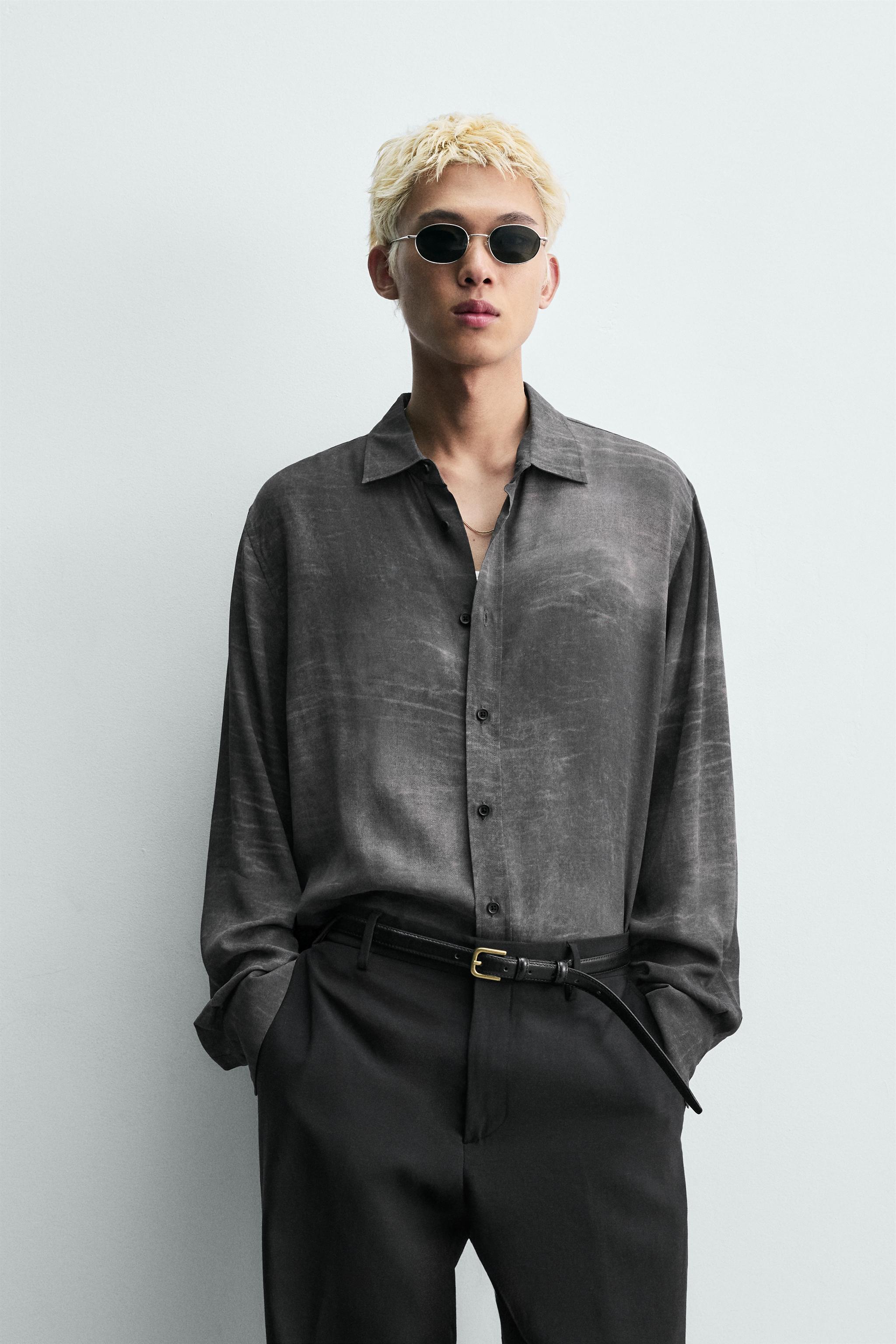 FLUID WASHED EFFECT PRINT SHIRT